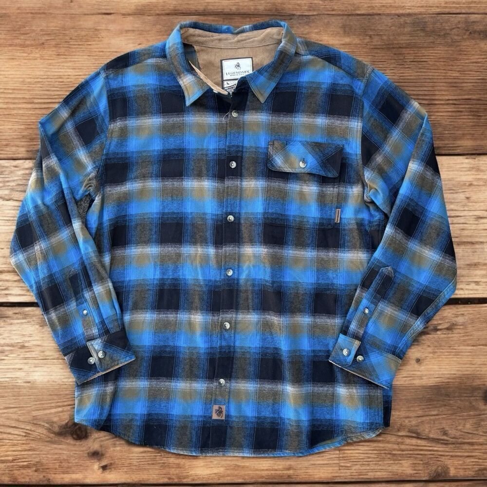 Legendary Whitetails Men's XL Blue Plaid Flannel Shirt‎ Long Sleeve